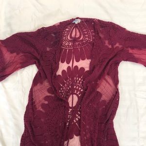 Burgundy Bohemian kimono duster